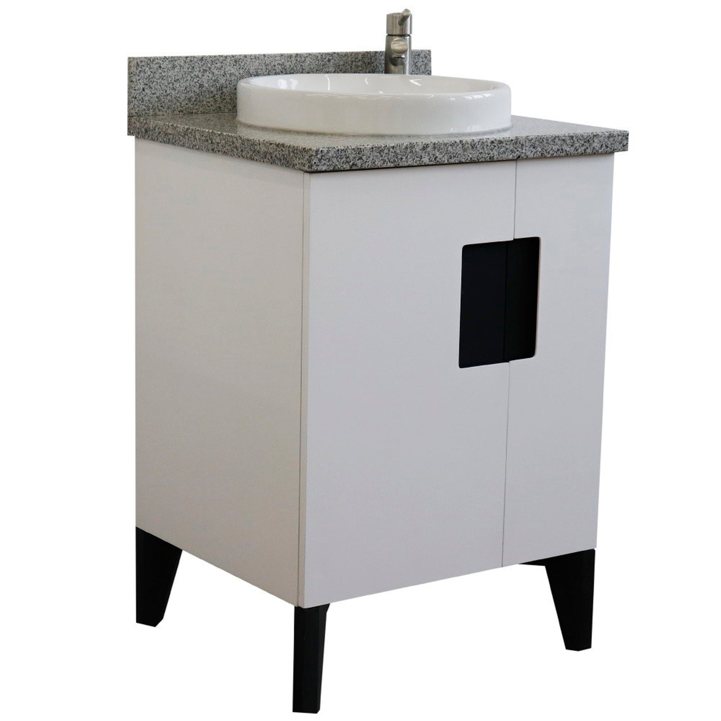 25" Single sink vanity in White finish with Gray granite and round sink