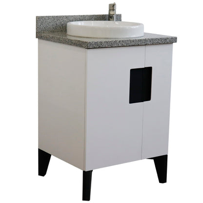 25" Single sink vanity in White finish with Gray granite and round sink