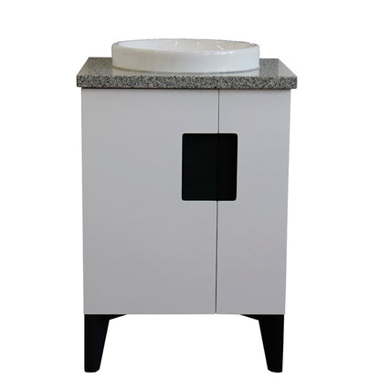 25" Single sink vanity in White finish with Gray granite and round sink