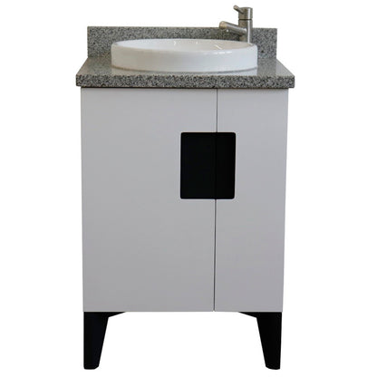 25" Single sink vanity in White finish with Gray granite and round sink