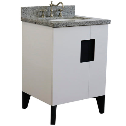25" Single sink vanity in White finish with Gray granite and rectangle sink