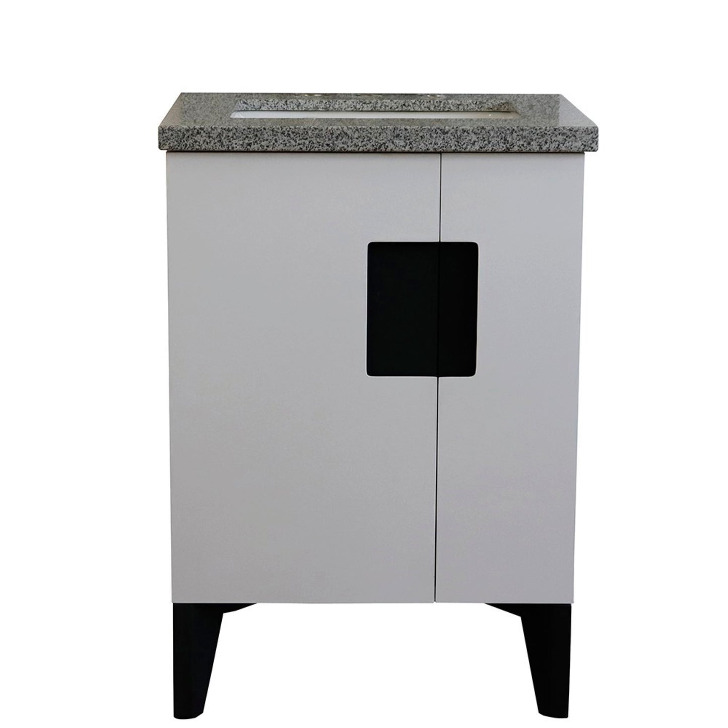 25" Single sink vanity in White finish with Gray granite and rectangle sink