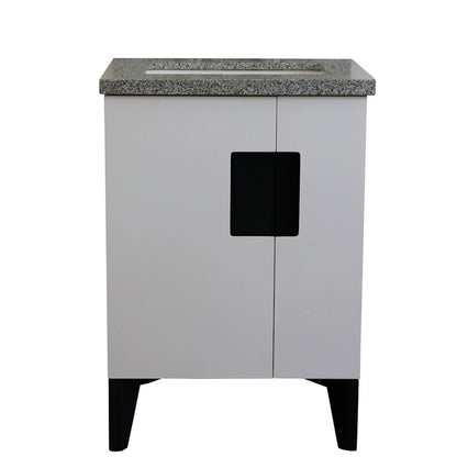 25" Single sink vanity in White finish with Gray granite and rectangle sink