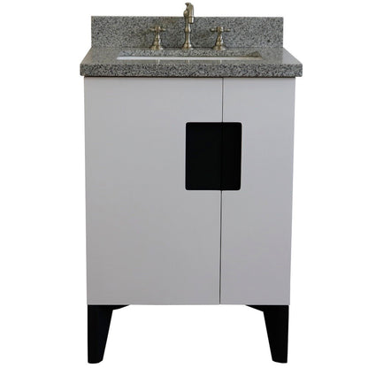 25" Single sink vanity in White finish with Gray granite and rectangle sink