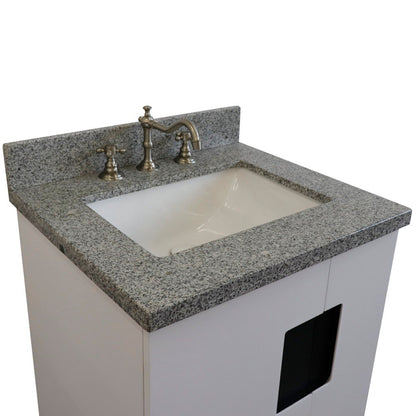 25" Single sink vanity in White finish with Gray granite and rectangle sink