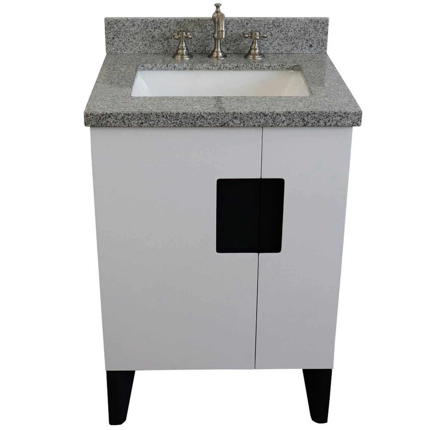 25" Single sink vanity in White finish with Gray granite and rectangle sink
