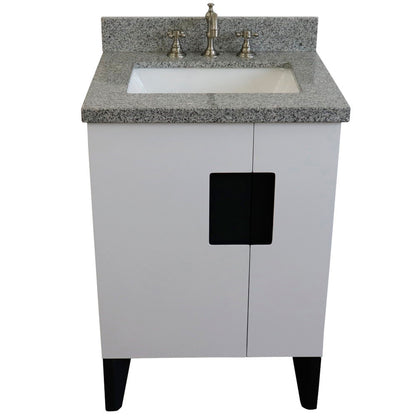 25" Single sink vanity in White finish with Gray granite and rectangle sink
