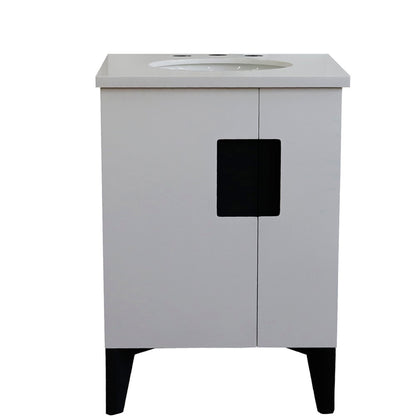 25" Single sink vanity in White finish with White engineered stone and oval sink