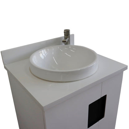 25" Single sink vanity in White finish with White engineered stone and round sink