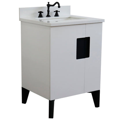 25" Single sink vanity in White finish with White engineered stone and rectangle sink