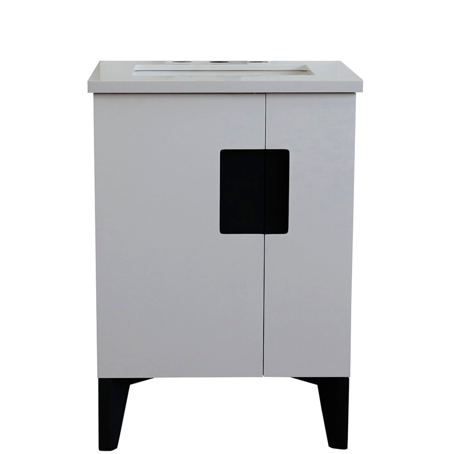 25" Single sink vanity in White finish with White engineered stone and rectangle sink
