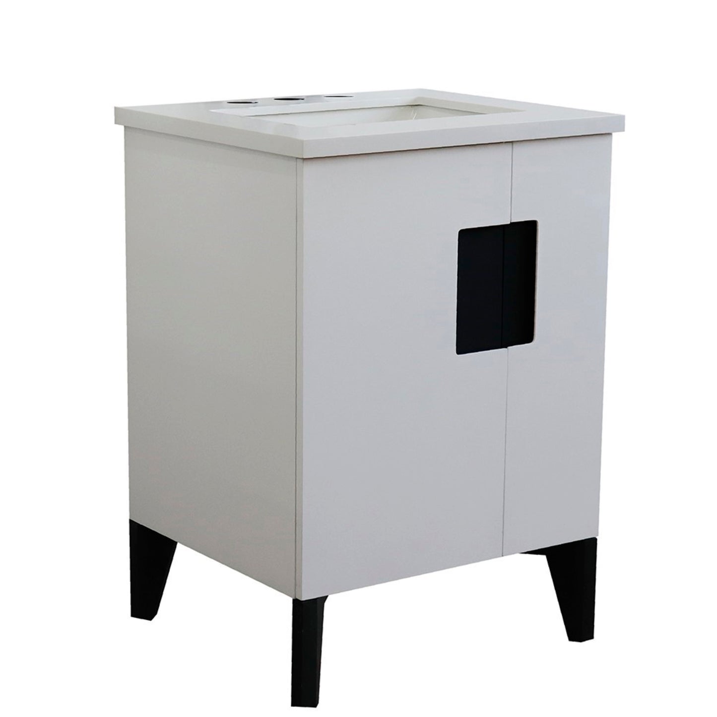 25" Single sink vanity in White finish with White engineered stone and rectangle sink