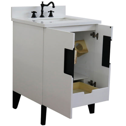25" Single sink vanity in White finish with White engineered stone and rectangle sink