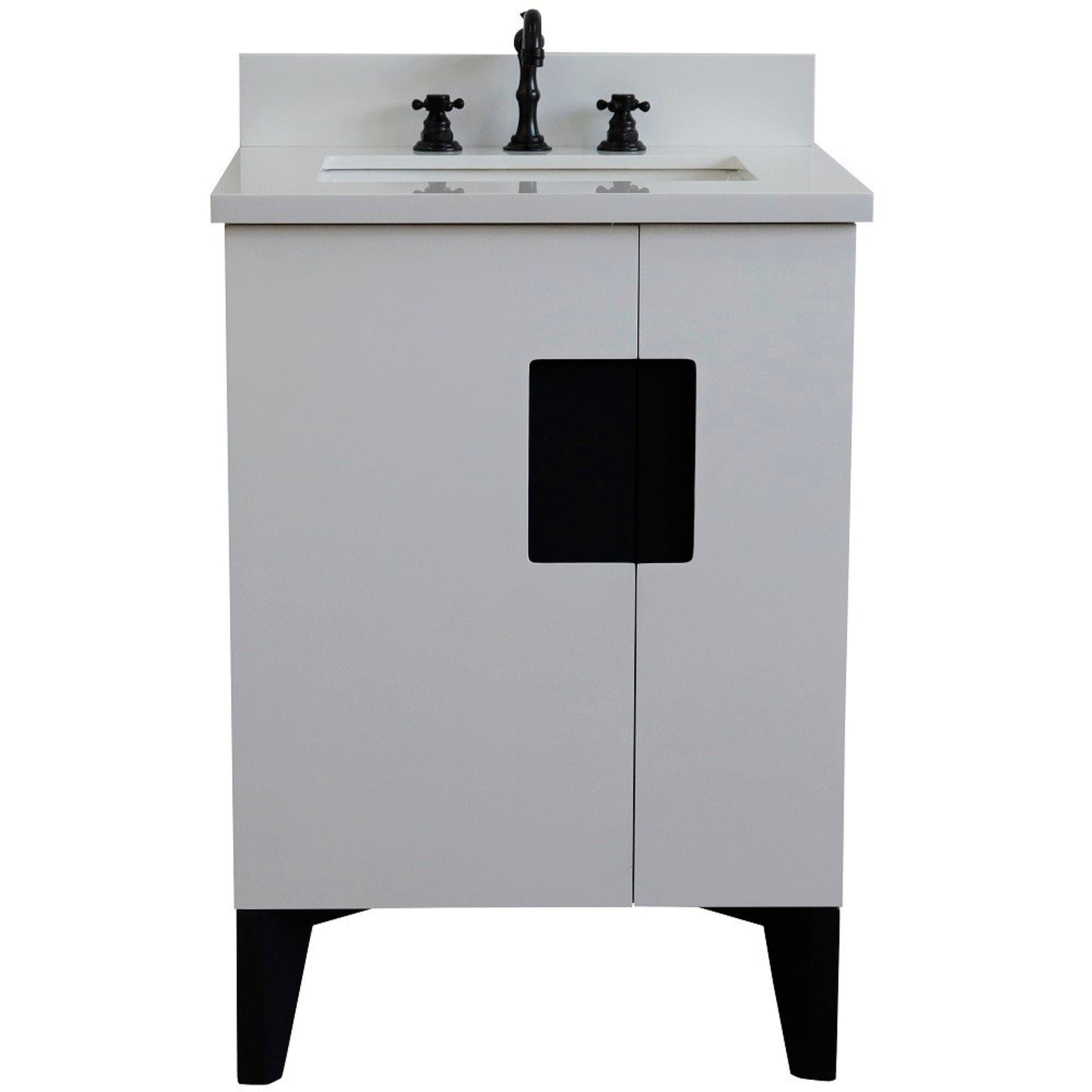 25" Single sink vanity in White finish with White engineered stone and rectangle sink