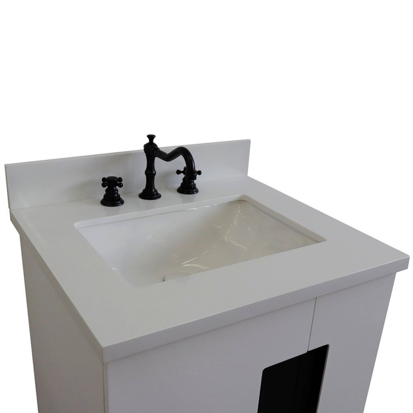 25" Single sink vanity in White finish with White engineered stone and rectangle sink
