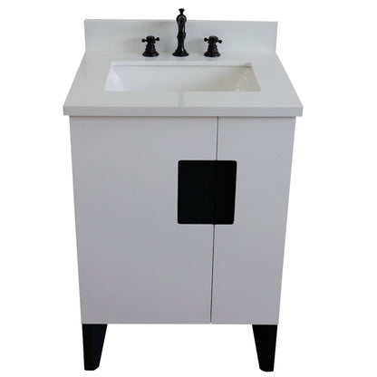 25" Single sink vanity in White finish with White engineered stone and rectangle sink