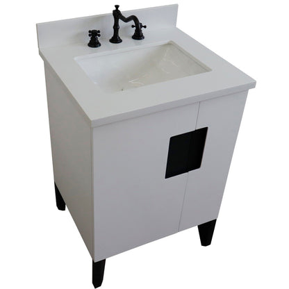 25" Single sink vanity in White finish with White engineered stone and rectangle sink
