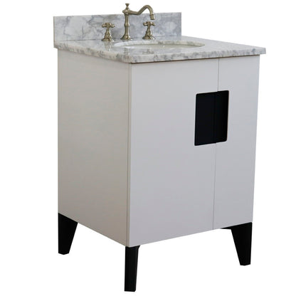 25" Single sink vanity in White finish with White Carrara marble and oval sink