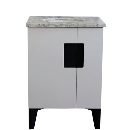 25" Single sink vanity in White finish with White Carrara marble and oval sink