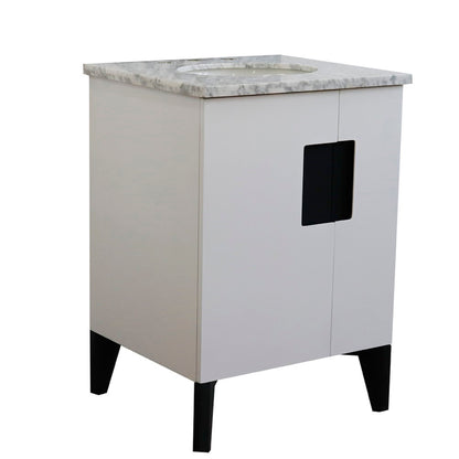 25" Single sink vanity in White finish with White Carrara marble and oval sink