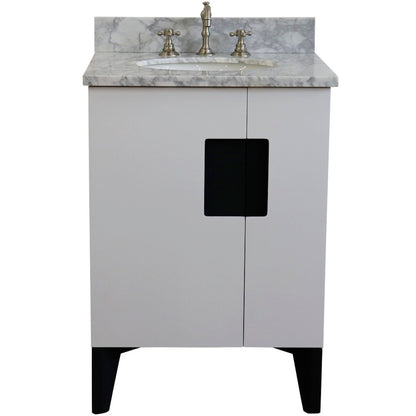 25" Single sink vanity in White finish with White Carrara marble and oval sink