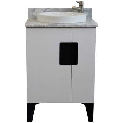 25" Single sink vanity in White finish with White Carrara marble and round sink