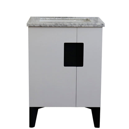 25" Single sink vanity in White finish with White Carrara marble and rectangle sink