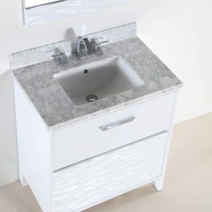 30" Single sink vanity with white Carrara top