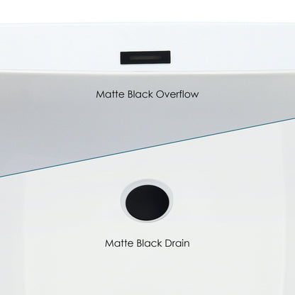 Elbow 67" x 32" Flatbottom Freestanding Acrylic Soaking Bathtub in Glossy White with Drain and Overflow