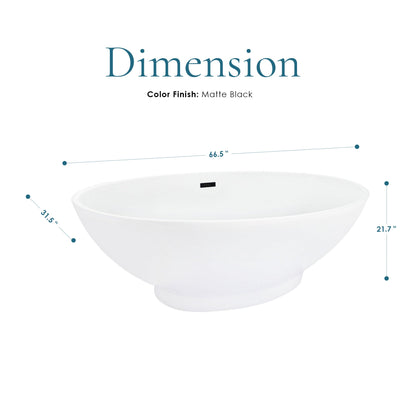 Elbow 67" x 32" Flatbottom Freestanding Acrylic Soaking Bathtub in Glossy White with Drain and Overflow