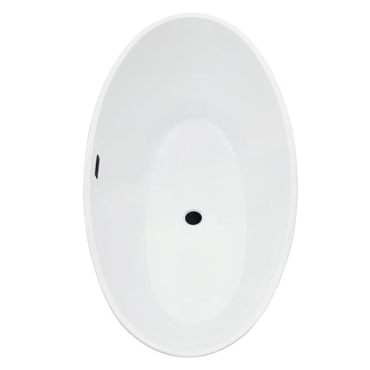 Elbow 67" x 32" Flatbottom Freestanding Acrylic Soaking Bathtub in Glossy White with Drain and Overflow