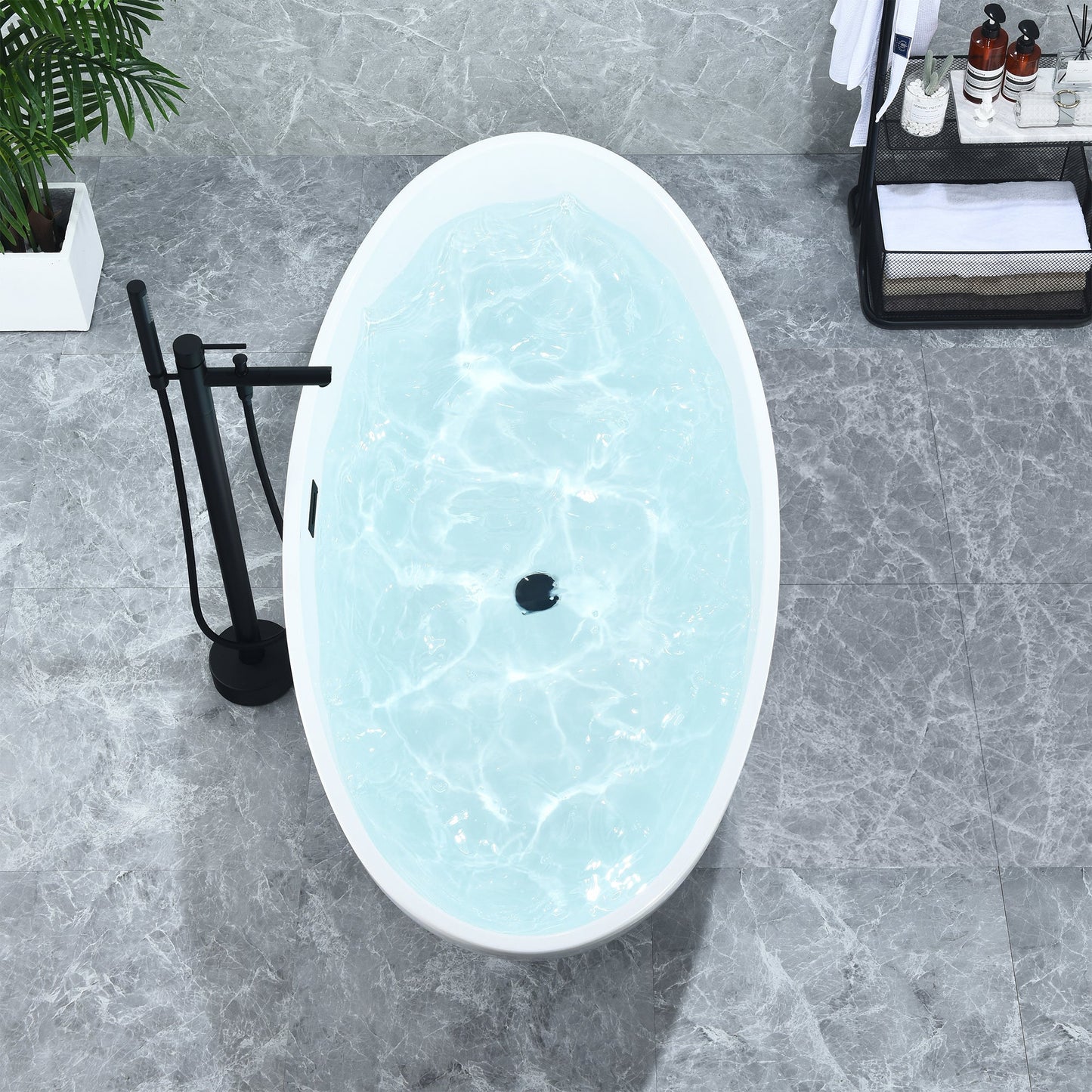 Elbow 67" x 32" Flatbottom Freestanding Acrylic Soaking Bathtub in Glossy White with Drain and Overflow