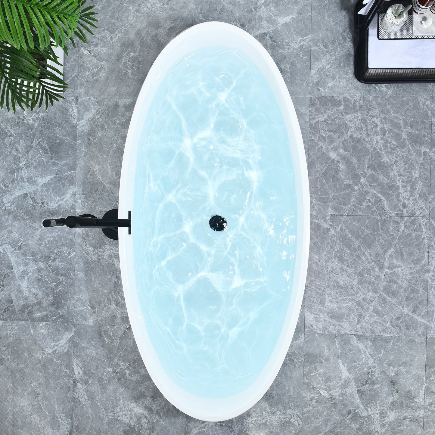 Elbow 67" x 32" Flatbottom Freestanding Acrylic Soaking Bathtub in Glossy White with Drain and Overflow