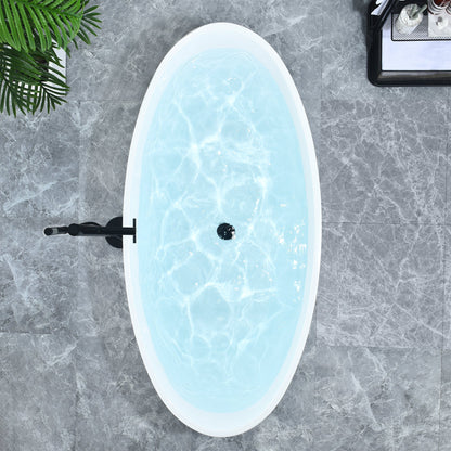 Elbow 67" x 32" Flatbottom Freestanding Acrylic Soaking Bathtub in Glossy White with Drain and Overflow