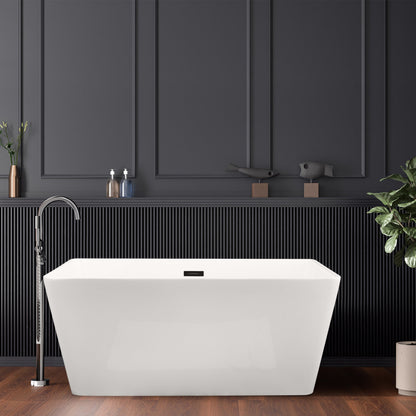 Regina 51" x 28" Flatbottom Freestanding Acrylic Soaking Bathtub in Glossy White with Drain and Overflow