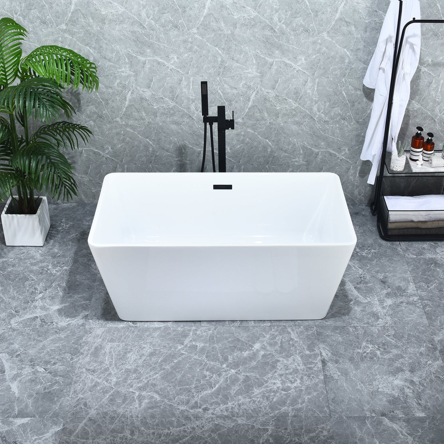 Regina 51" x 28" Flatbottom Freestanding Acrylic Soaking Bathtub in Glossy White with Drain and Overflow
