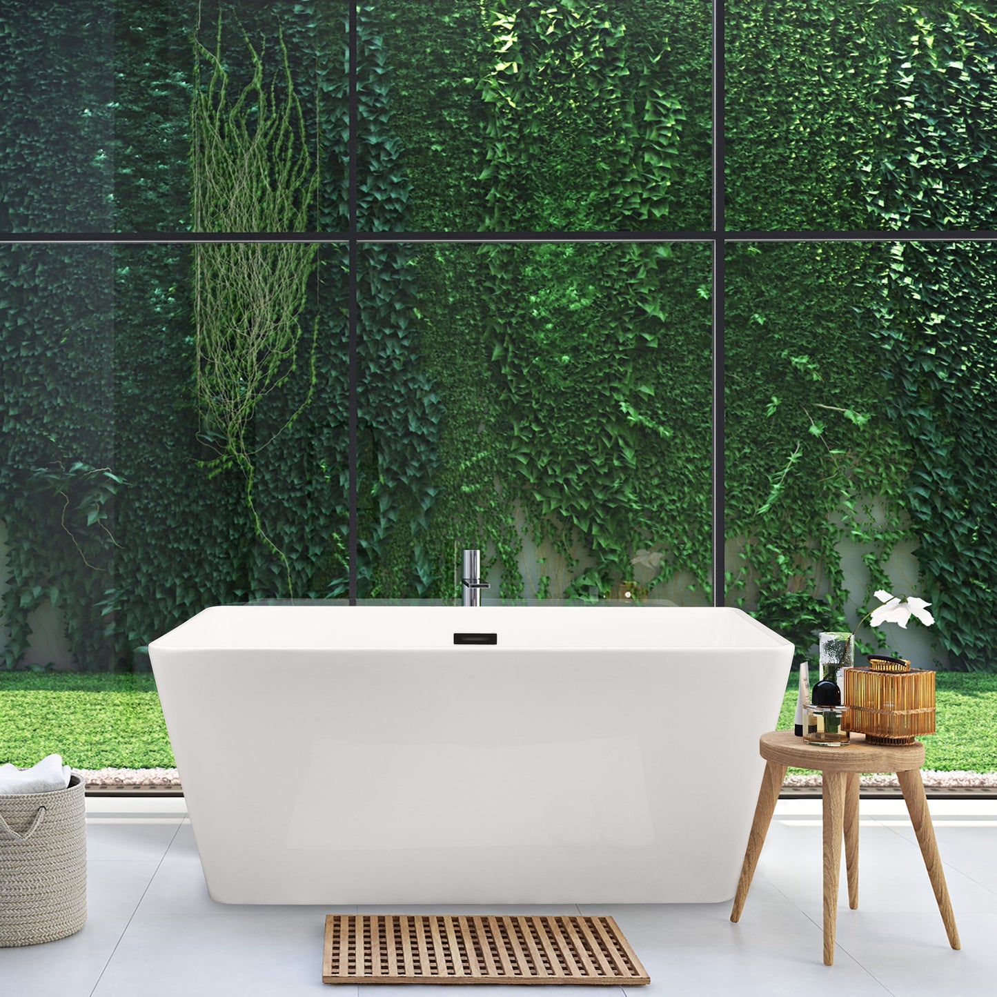 Regina 51" x 28" Flatbottom Freestanding Acrylic Soaking Bathtub in Glossy White with Drain and Overflow