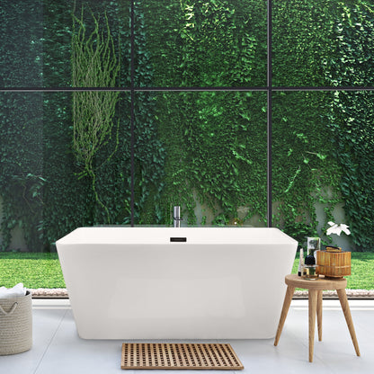 Regina 51" x 28" Flatbottom Freestanding Acrylic Soaking Bathtub in Glossy White with Drain and Overflow