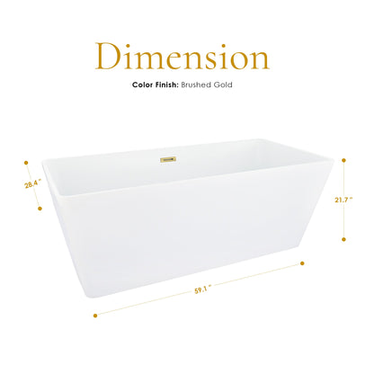 Terrak 59" x 28" Flatbottom Freestanding Acrylic Soaking Bathtub in Glossy White with Drain and Overflow