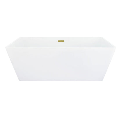 Terrak 59" x 28" Flatbottom Freestanding Acrylic Soaking Bathtub in Glossy White with Drain and Overflow