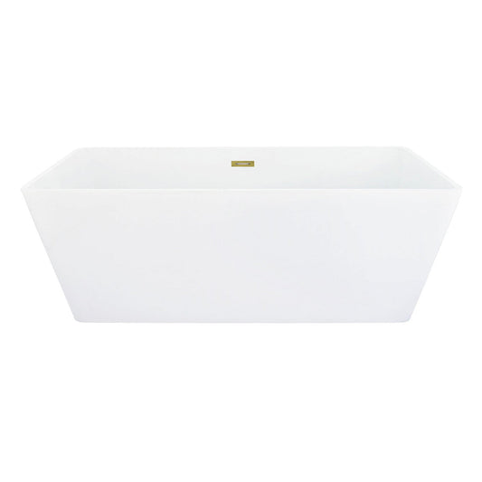 Terrak 59" x 28" Flatbottom Freestanding Acrylic Soaking Bathtub in Glossy White with Drain and Overflow