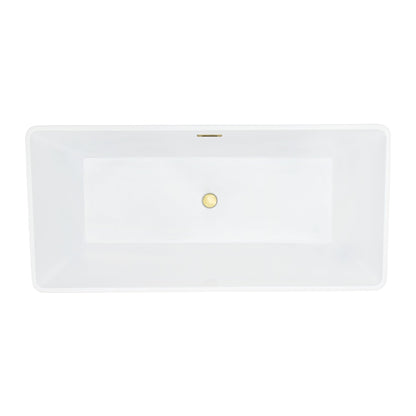Terrak 59" x 28" Flatbottom Freestanding Acrylic Soaking Bathtub in Glossy White with Drain and Overflow