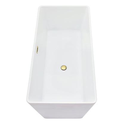 Terrak 59" x 28" Flatbottom Freestanding Acrylic Soaking Bathtub in Glossy White with Drain and Overflow