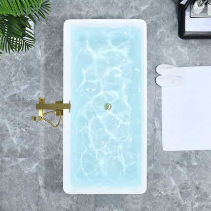 Terrak 59" x 28" Flatbottom Freestanding Acrylic Soaking Bathtub in Glossy White with Drain and Overflow