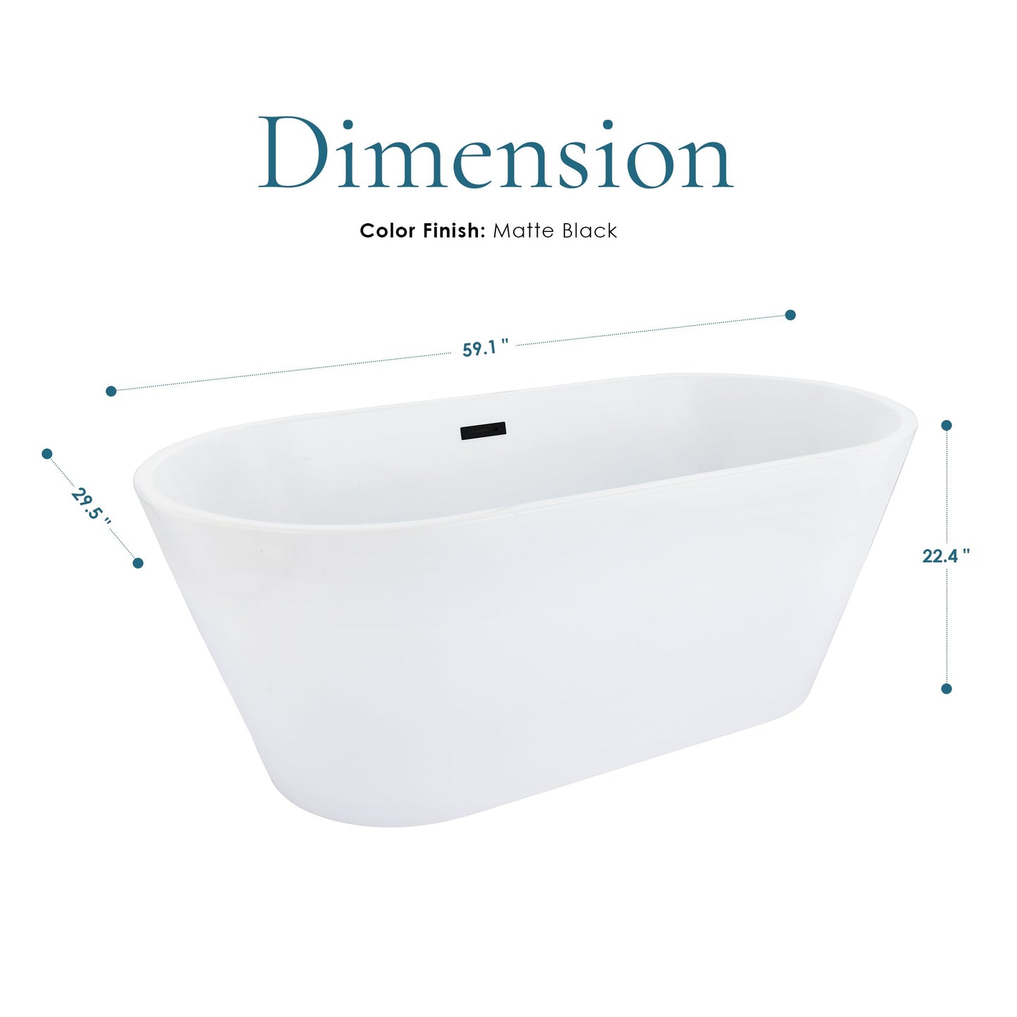 Kaprun 59" x 30" Flatbottom Freestanding Acrylic Soaking Bathtub in Glossy White with Drain and Overflow