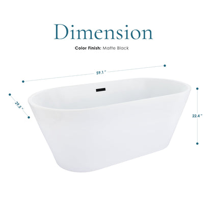 Kaprun 59" x 30" Flatbottom Freestanding Acrylic Soaking Bathtub in Glossy White with Drain and Overflow