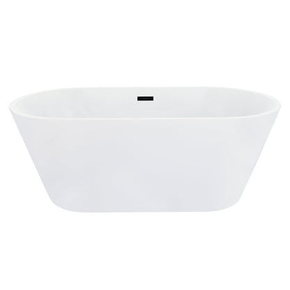 Kaprun 59" x 30" Flatbottom Freestanding Acrylic Soaking Bathtub in Glossy White with Drain and Overflow
