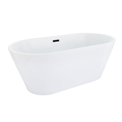 Kaprun 59" x 30" Flatbottom Freestanding Acrylic Soaking Bathtub in Glossy White with Drain and Overflow