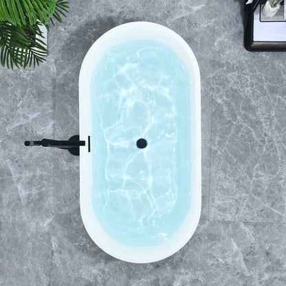 Kaprun 59" x 30" Flatbottom Freestanding Acrylic Soaking Bathtub in Glossy White with Drain and Overflow