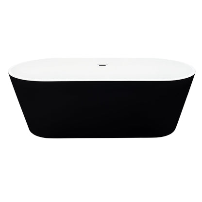 Kaprun 63" x 30" Flatbottom Freestanding Acrylic Soaking Bathtub in Glossy Black with Drain and Overflow